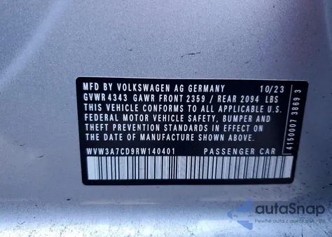 2024 Volkswagen Gti Se из США, поврежденный, VIN WVW3A7CD9RW140401